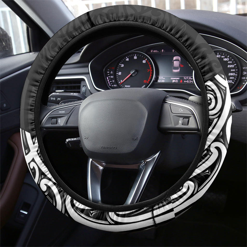 Black New Zealand Puhoro Maori Tattoo Steering Wheel Cover