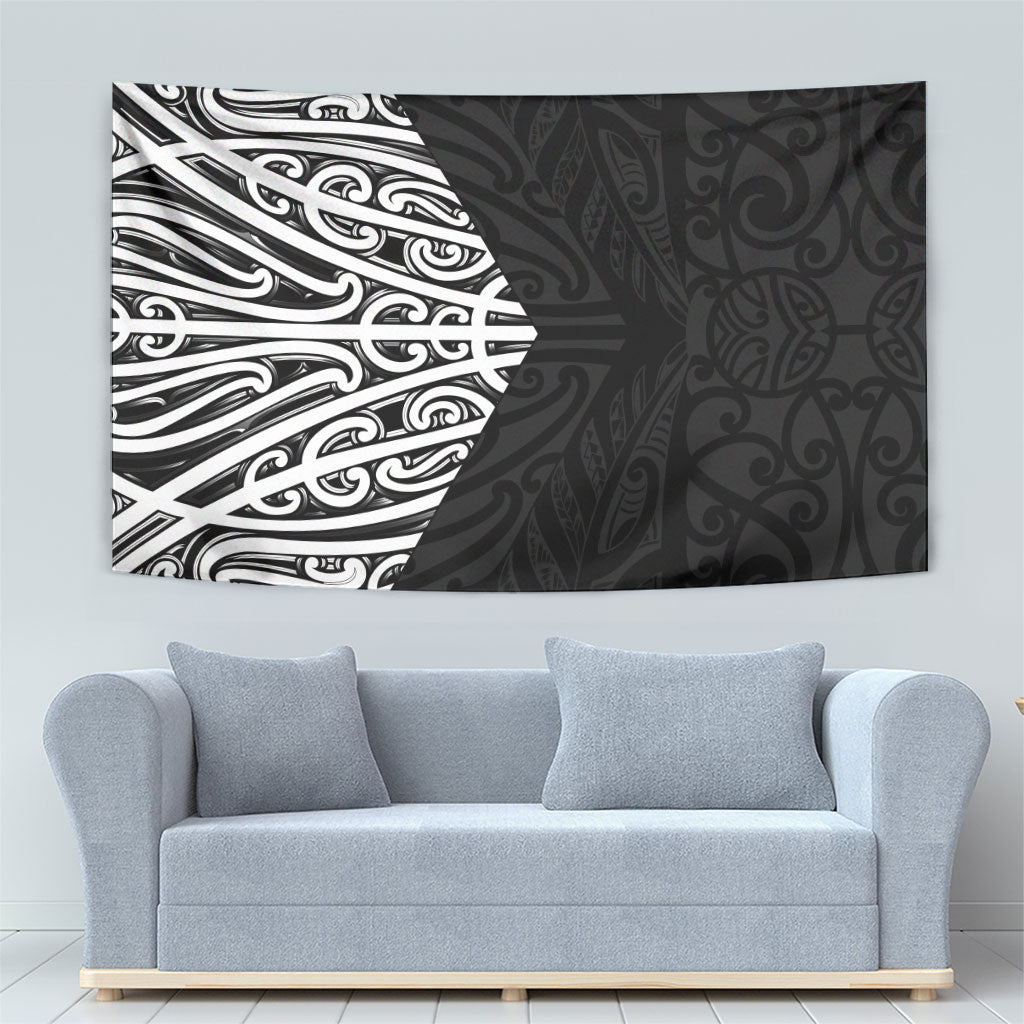 Black New Zealand Puhoro Maori Tattoo Tapestry