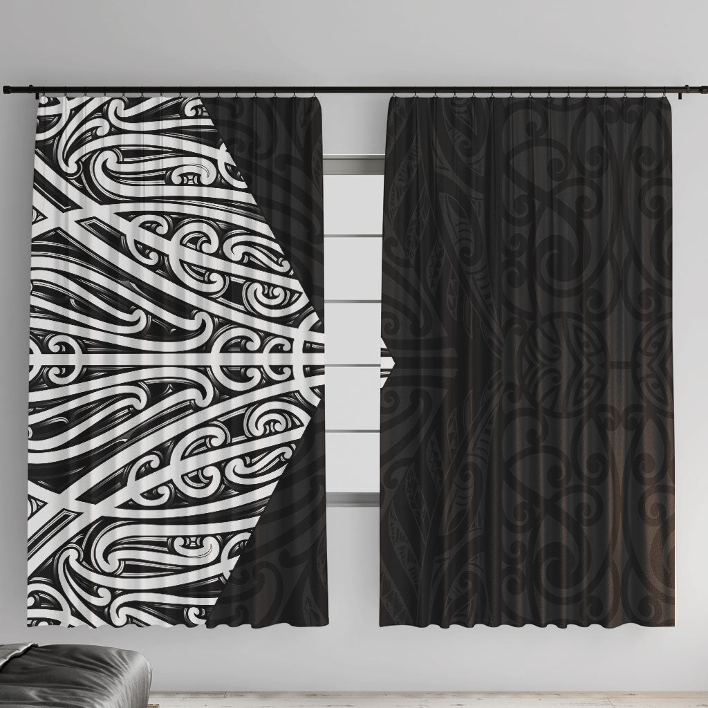 Black New Zealand Puhoro Maori Tattoo Window Curtain