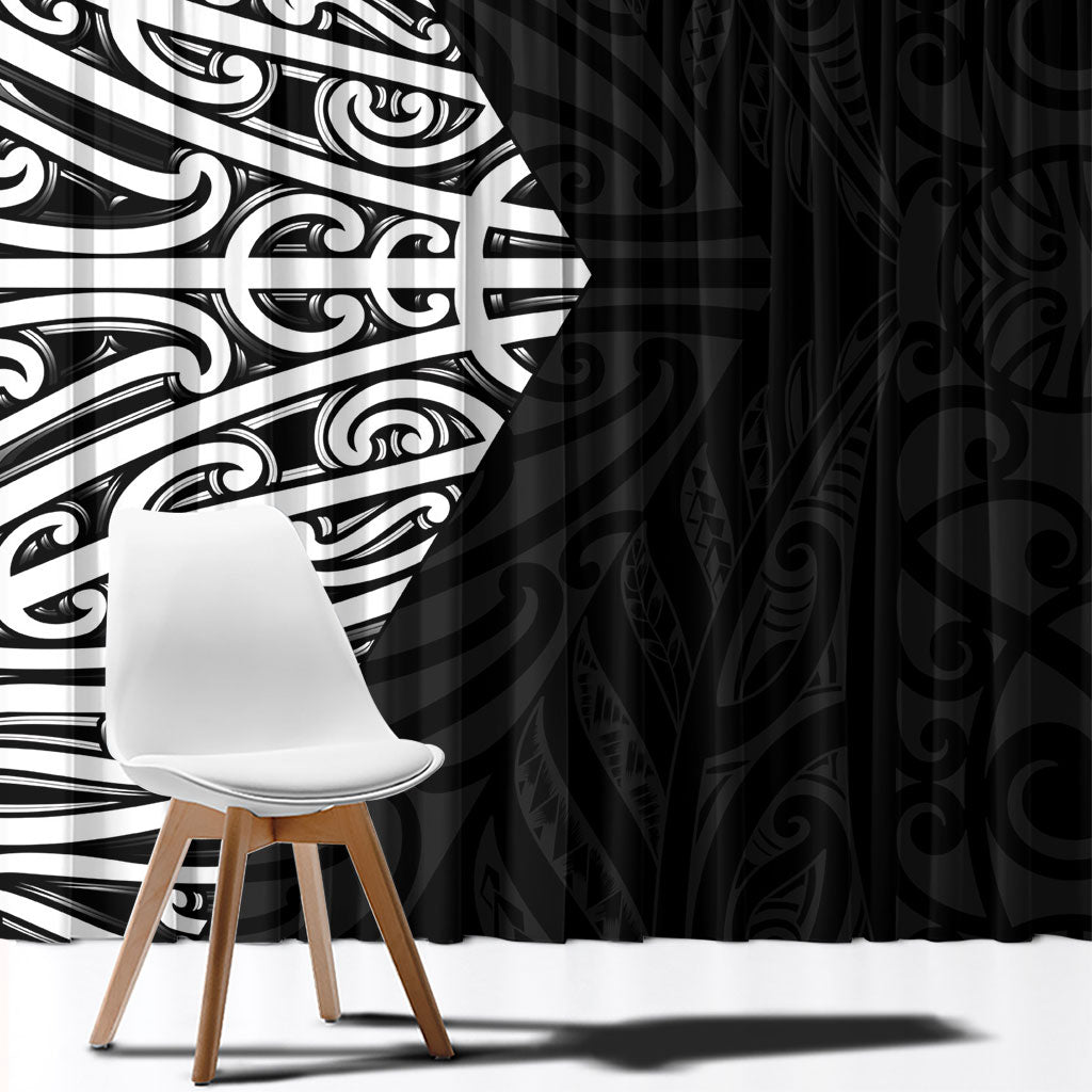 Black New Zealand Puhoro Maori Tattoo Window Curtain