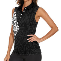 Black New Zealand Puhoro Maori Tattoo Women Sleeveless Polo Shirt