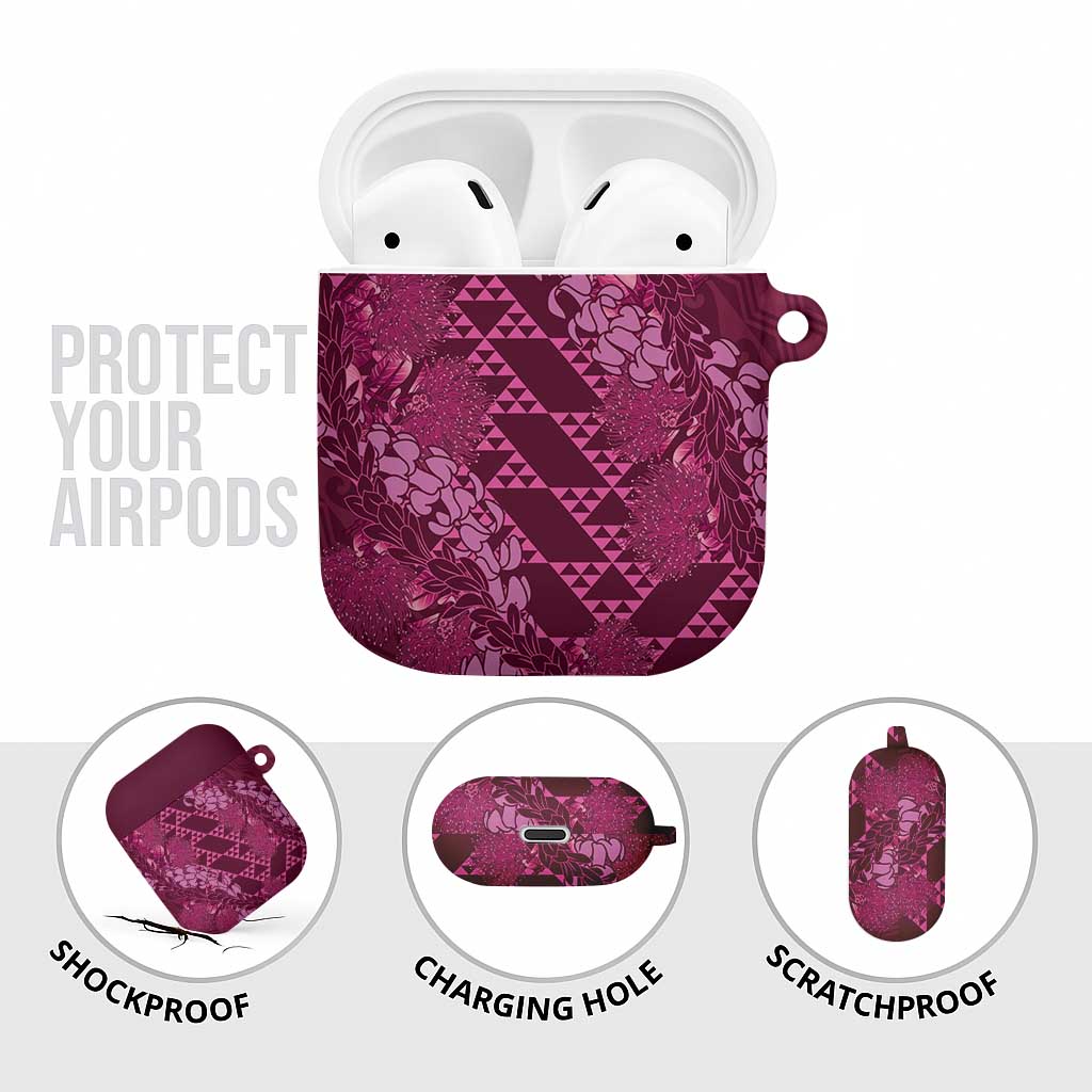 Pink Aloha Hawaii AirPods Case Hawaiian Kakau Ohia Lehua Lei - Polynesian Pride