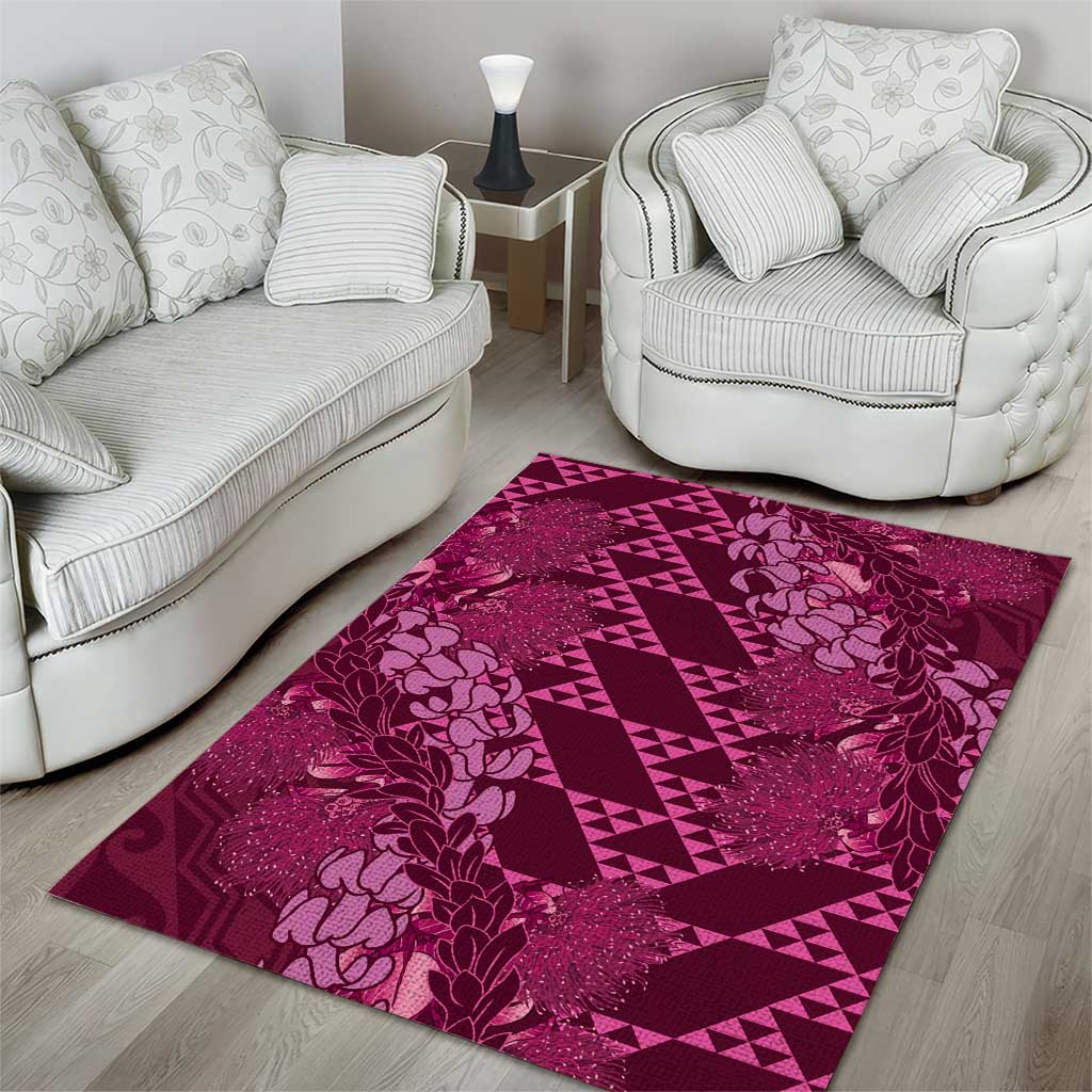 Pink Aloha Hawaii Area Rug Hawaiian Kakau Ohia Lehua Lei - Polynesian Pride