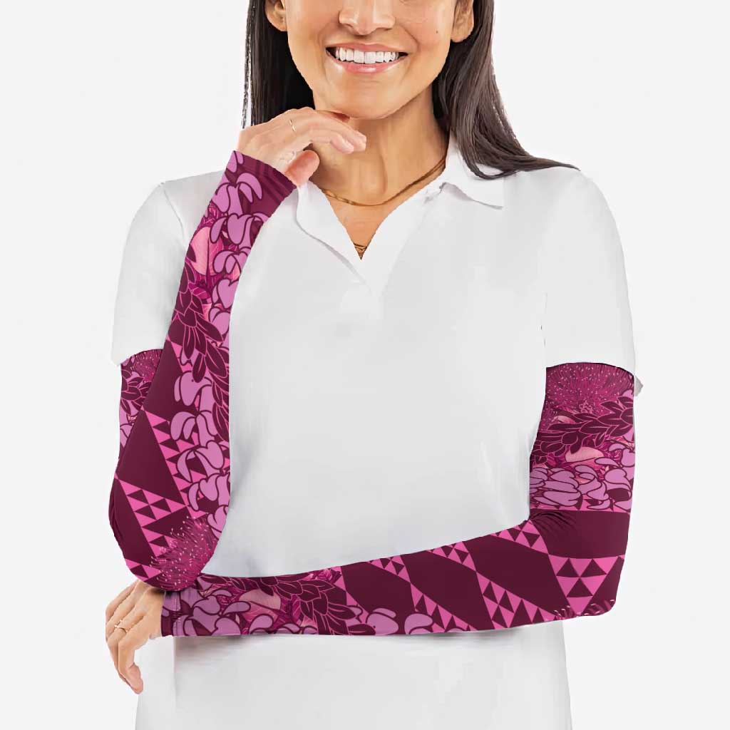Pink Aloha Hawaii Arm Sleeves Hawaiian Kakau Ohia Lehua Lei LT14 - Polynesian Pride