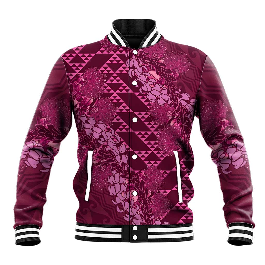 Pink Aloha Hawaii Baseball Jacket Hawaiian Kakau Ohia Lehua Lei LT14 Unisex Pink - Polynesian Pride