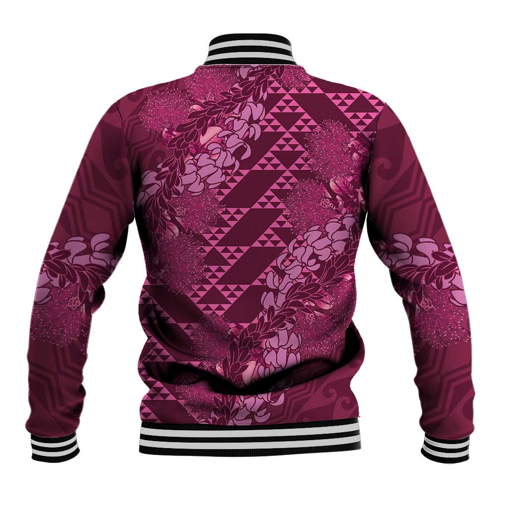 Pink Aloha Hawaii Baseball Jacket Hawaiian Kakau Ohia Lehua Lei LT14 - Polynesian Pride