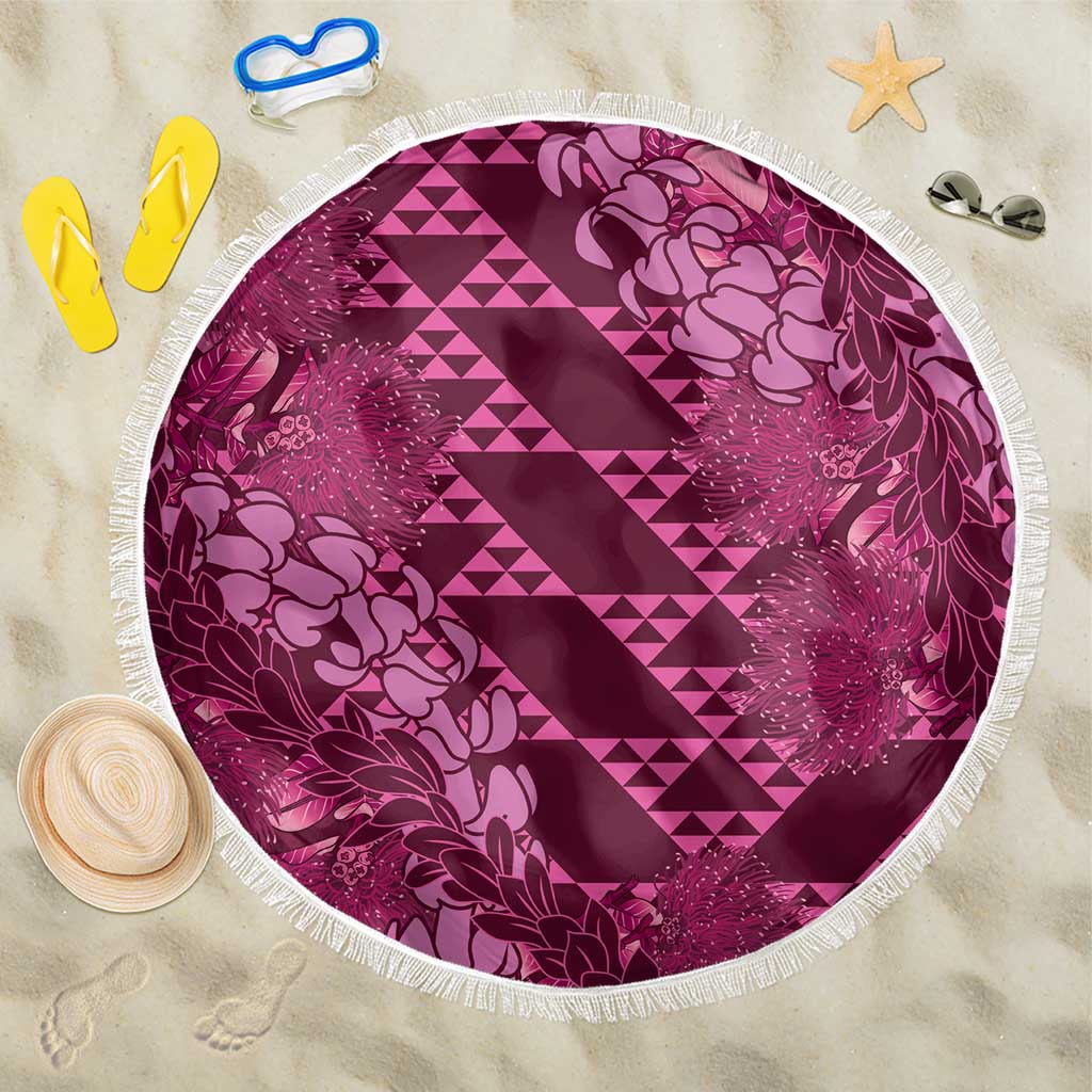 Pink Aloha Hawaii Beach Blanket Hawaiian Kakau Ohia Lehua Lei LT14 One Size 150cm Pink - Polynesian Pride