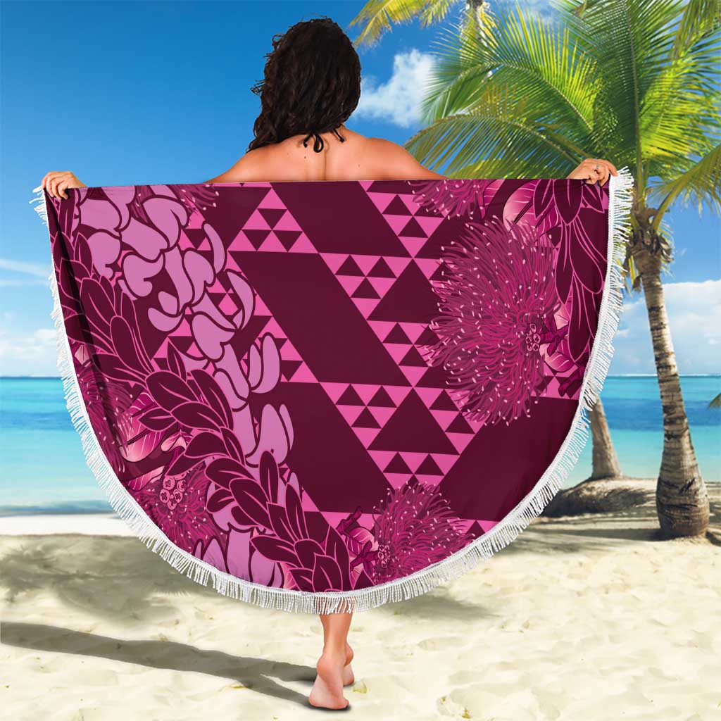 Pink Aloha Hawaii Beach Blanket Hawaiian Kakau Ohia Lehua Lei LT14 - Polynesian Pride
