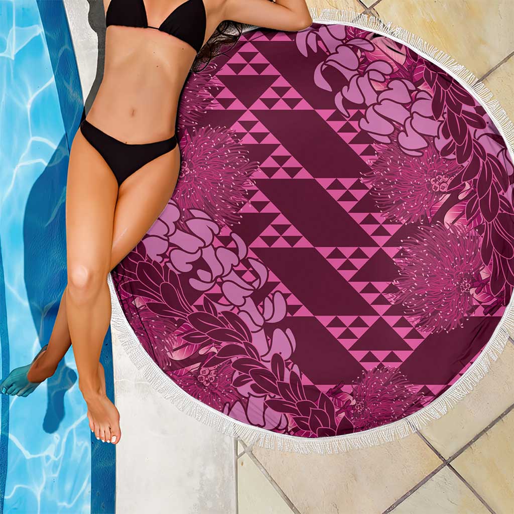 Pink Aloha Hawaii Beach Blanket Hawaiian Kakau Ohia Lehua Lei LT14 - Polynesian Pride