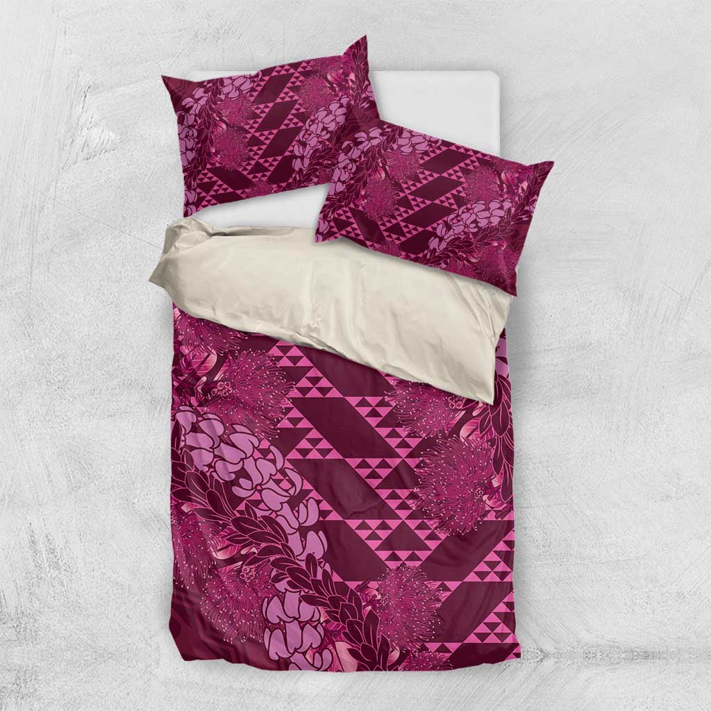 Pink Aloha Hawaii Bedding Set Hawaiian Kakau Ohia Lehua Lei - Polynesian Pride