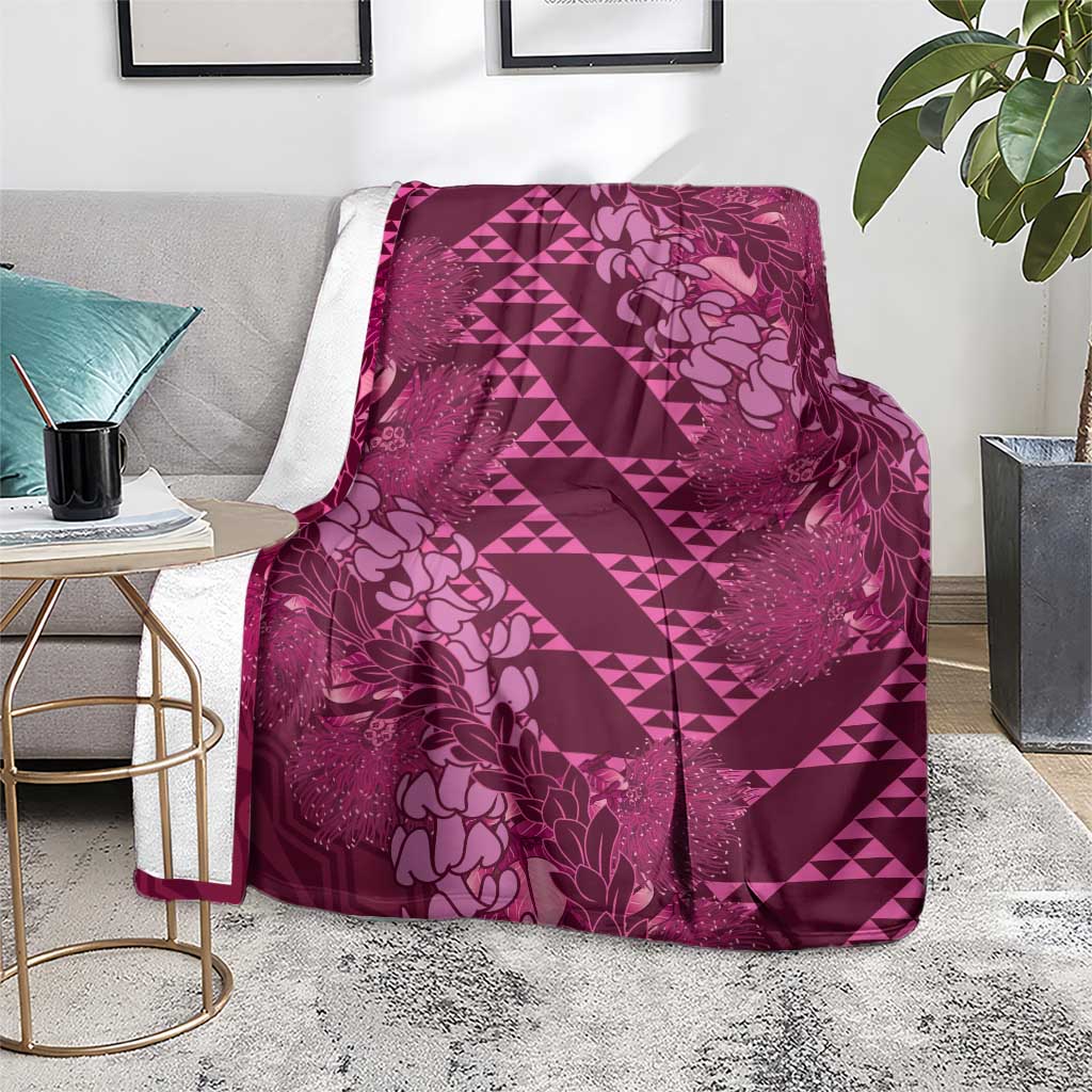 Pink Aloha Hawaii Blanket Hawaiian Kakau Ohia Lehua Lei - Polynesian Pride