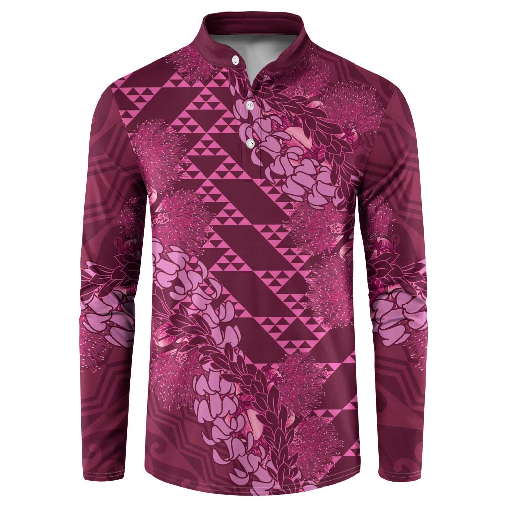 Pink Aloha Hawaii Button Sweatshirt Hawaiian Kakau Ohia Lehua Lei LT14 Pink - Polynesian Pride