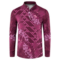Pink Aloha Hawaii Button Sweatshirt Hawaiian Kakau Ohia Lehua Lei LT14 Pink - Polynesian Pride