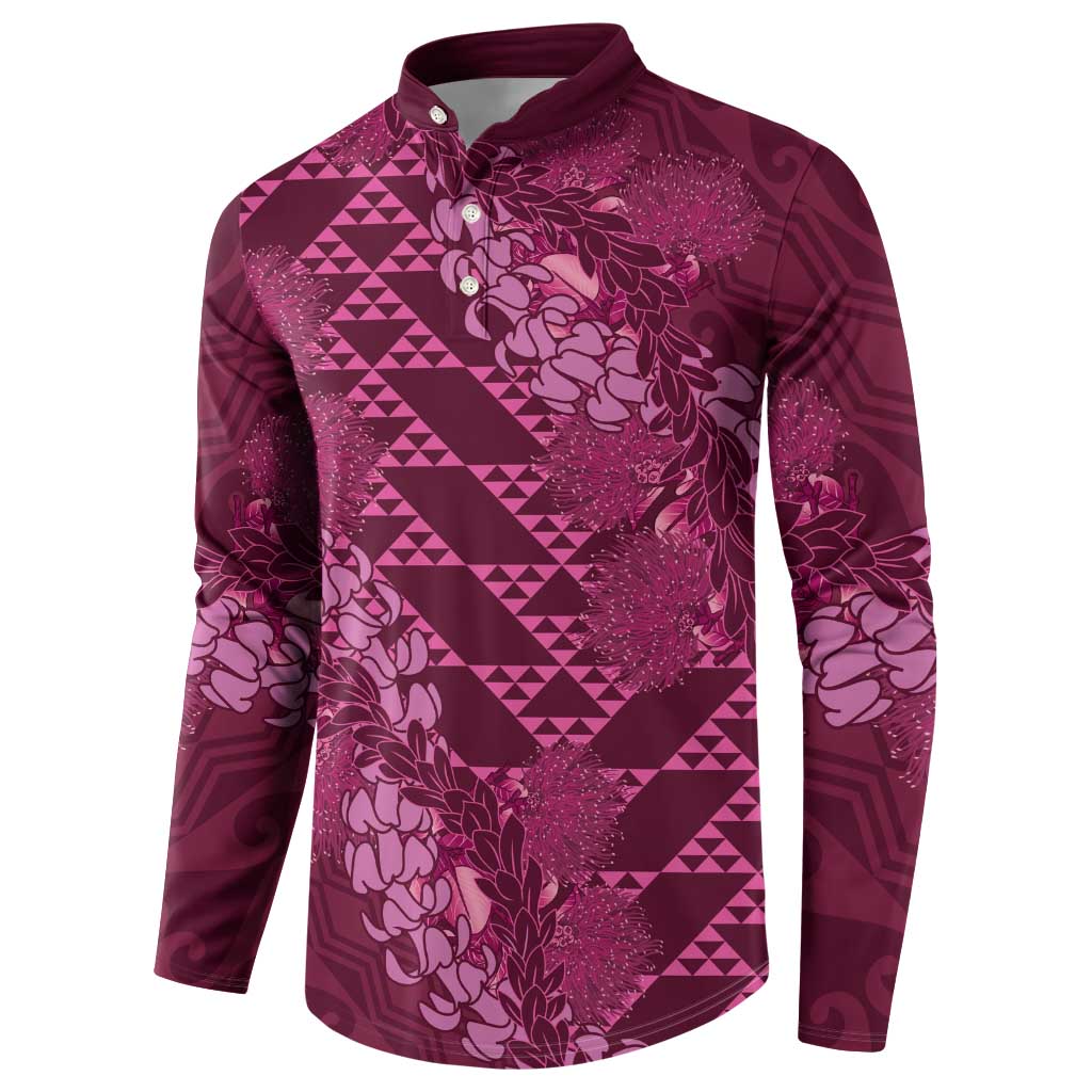 Pink Aloha Hawaii Button Sweatshirt Hawaiian Kakau Ohia Lehua Lei LT14 - Polynesian Pride