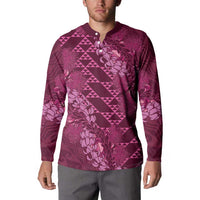 Pink Aloha Hawaii Button Sweatshirt Hawaiian Kakau Ohia Lehua Lei LT14 - Polynesian Pride