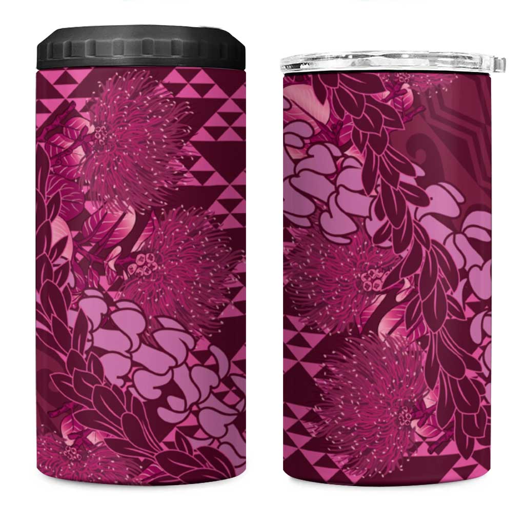 Pink Aloha Hawaii 4 in 1 Can Cooler Tumbler Hawaiian Kakau Ohia Lehua Lei - Polynesian Pride