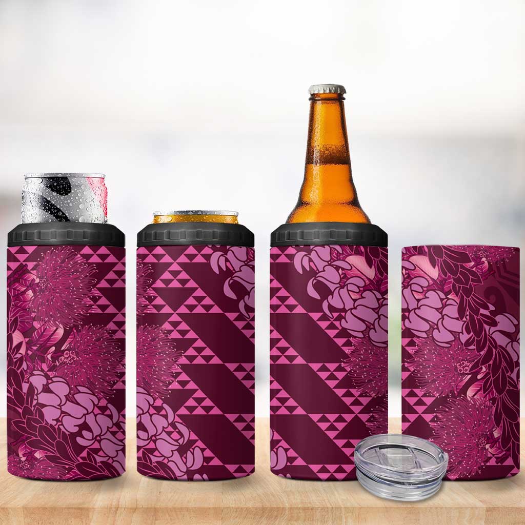 Pink Aloha Hawaii 4 in 1 Can Cooler Tumbler Hawaiian Kakau Ohia Lehua Lei - Polynesian Pride