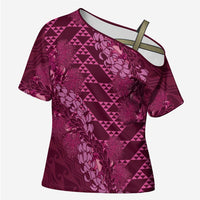 Pink Aloha Hawaii Cross Shoulder Shirt Hawaiian Kakau Ohia Lehua Lei LT14 Female Pink - Polynesian Pride