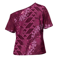 Pink Aloha Hawaii Cross Shoulder Shirt Hawaiian Kakau Ohia Lehua Lei LT14 - Polynesian Pride