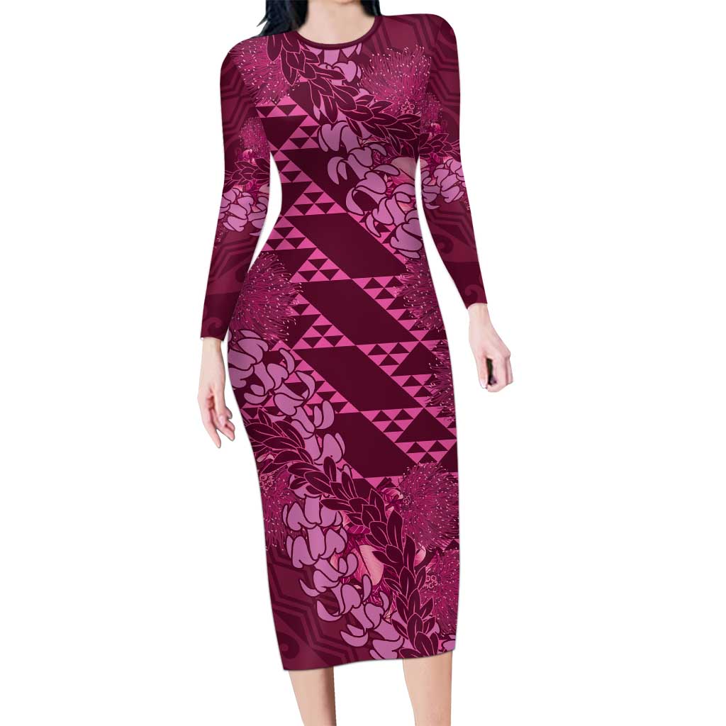 Pink Aloha Hawaii Family Matching Long Sleeve Bodycon Dress and Hawaiian Shirt Hawaiian Kakau Ohia Lehua Lei - Polynesian Pride