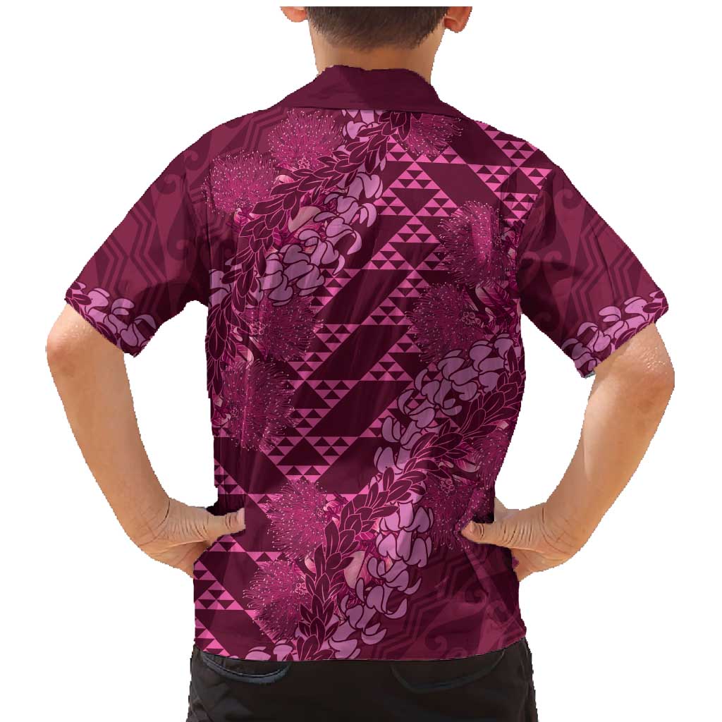 Pink Aloha Hawaii Family Matching Mermaid Dress and Hawaiian Shirt Hawaiian Kakau Ohia Lehua Lei - Polynesian Pride