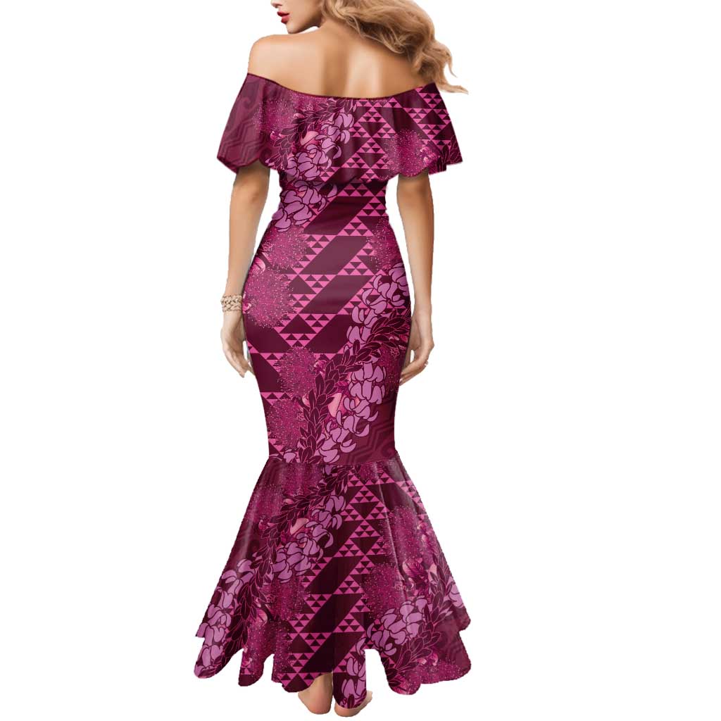 Pink Aloha Hawaii Family Matching Mermaid Dress and Hawaiian Shirt Hawaiian Kakau Ohia Lehua Lei - Polynesian Pride
