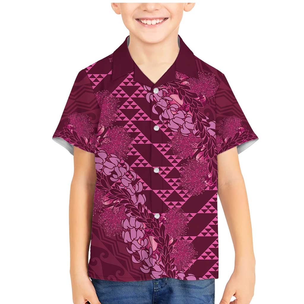 Pink Aloha Hawaii Family Matching Mermaid Dress and Hawaiian Shirt Hawaiian Kakau Ohia Lehua Lei - Polynesian Pride