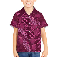 Pink Aloha Hawaii Family Matching Off The Shoulder Long Sleeve Dress and Hawaiian Shirt Hawaiian Kakau Ohia Lehua Lei - Polynesian Pride