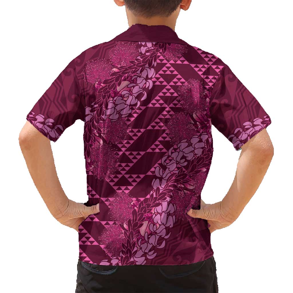 Pink Aloha Hawaii Family Matching Off Shoulder Maxi Dress and Hawaiian Shirt Hawaiian Kakau Ohia Lehua Lei - Polynesian Pride
