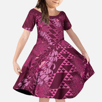 Pink Aloha Hawaii Family Matching Off Shoulder Maxi Dress and Hawaiian Shirt Hawaiian Kakau Ohia Lehua Lei - Polynesian Pride