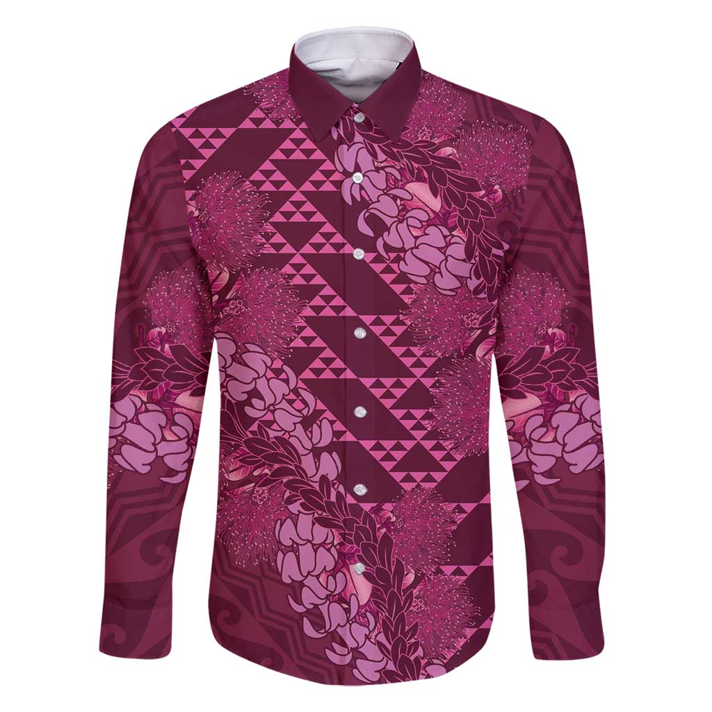 Pink Aloha Hawaii Family Matching Off Shoulder Maxi Dress and Hawaiian Shirt Hawaiian Kakau Ohia Lehua Lei - Polynesian Pride