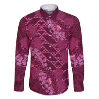 Pink Aloha Hawaii Family Matching Off Shoulder Maxi Dress and Hawaiian Shirt Hawaiian Kakau Ohia Lehua Lei - Polynesian Pride