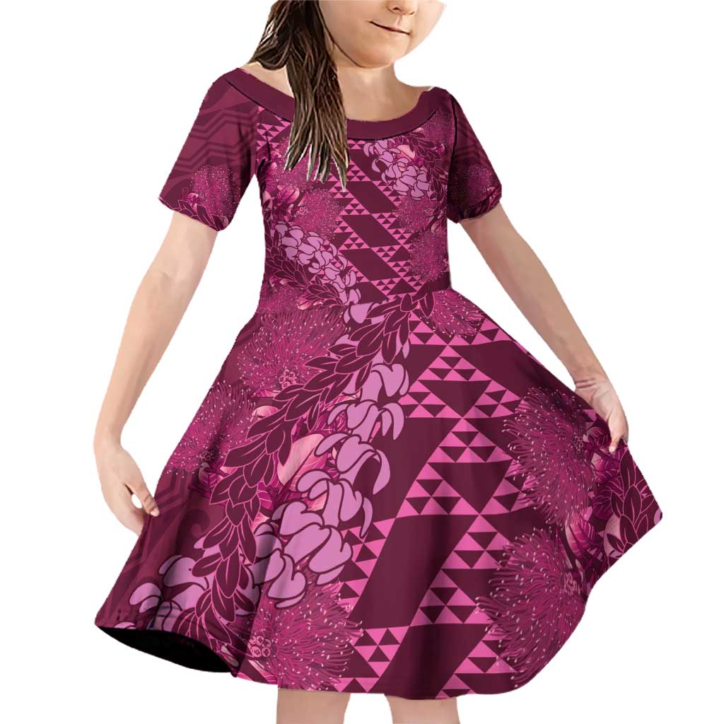 Pink Aloha Hawaii Family Matching Off Shoulder Short Dress and Hawaiian Shirt Hawaiian Kakau Ohia Lehua Lei - Polynesian Pride