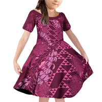 Pink Aloha Hawaii Family Matching Off Shoulder Short Dress and Hawaiian Shirt Hawaiian Kakau Ohia Lehua Lei - Polynesian Pride