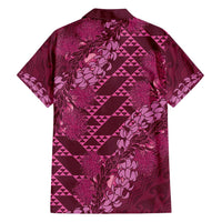 Pink Aloha Hawaii Family Matching Off Shoulder Short Dress and Hawaiian Shirt Hawaiian Kakau Ohia Lehua Lei - Polynesian Pride