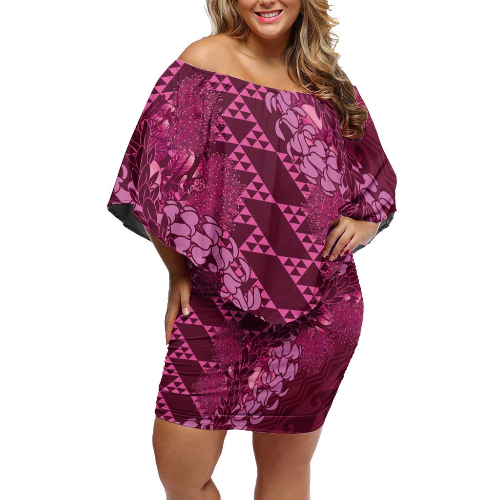 Pink Aloha Hawaii Family Matching Off Shoulder Short Dress and Hawaiian Shirt Hawaiian Kakau Ohia Lehua Lei - Polynesian Pride