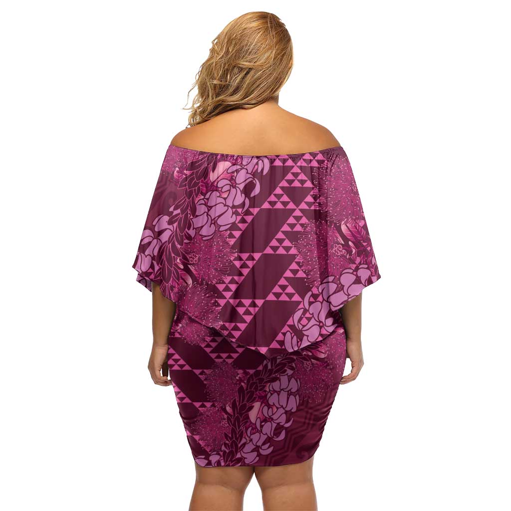 Pink Aloha Hawaii Family Matching Off Shoulder Short Dress and Hawaiian Shirt Hawaiian Kakau Ohia Lehua Lei - Polynesian Pride
