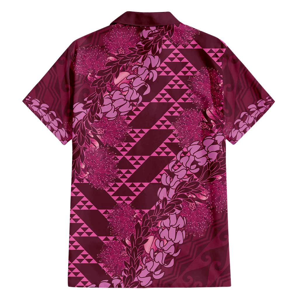 Pink Aloha Hawaii Family Matching Puletasi and Hawaiian Shirt Hawaiian Kakau Ohia Lehua Lei - Polynesian Pride