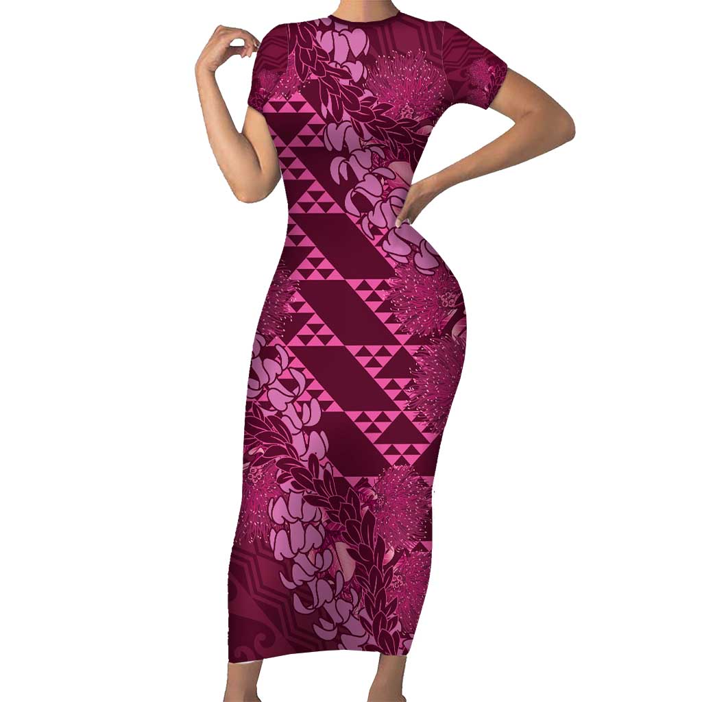 Pink Aloha Hawaii Family Matching Short Sleeve Bodycon Dress and Hawaiian Shirt Hawaiian Kakau Ohia Lehua Lei - Polynesian Pride