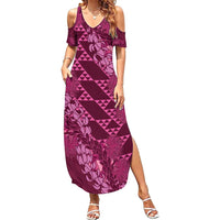 Pink Aloha Hawaii Family Matching Summer Maxi Dress and Hawaiian Shirt Hawaiian Kakau Ohia Lehua Lei - Polynesian Pride