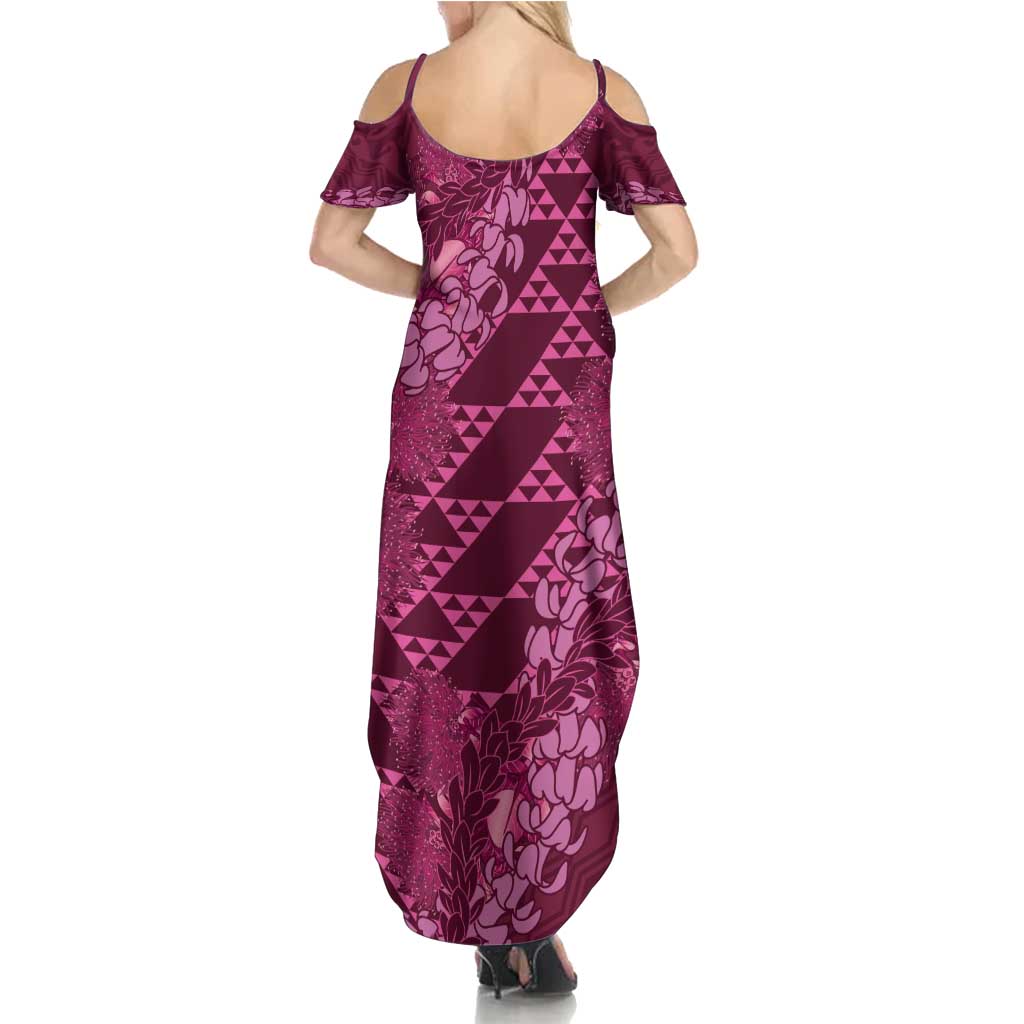 Pink Aloha Hawaii Family Matching Summer Maxi Dress and Hawaiian Shirt Hawaiian Kakau Ohia Lehua Lei - Polynesian Pride