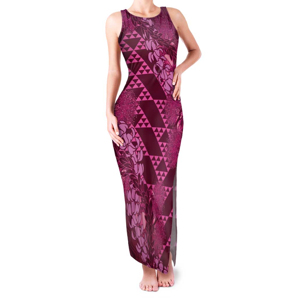 Pink Aloha Hawaii Family Matching Tank Maxi Dress and Hawaiian Shirt Hawaiian Kakau Ohia Lehua Lei - Polynesian Pride