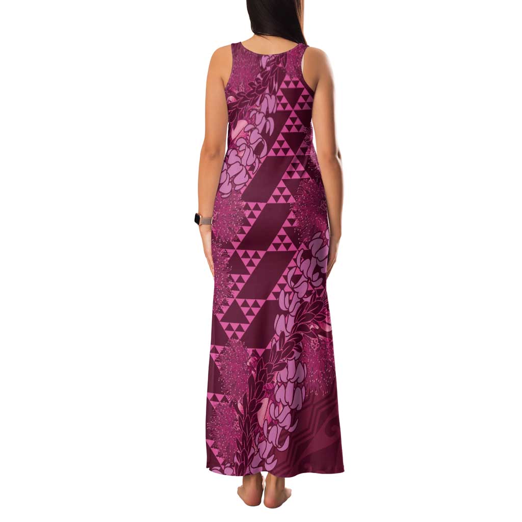 Pink Aloha Hawaii Family Matching Tank Maxi Dress and Hawaiian Shirt Hawaiian Kakau Ohia Lehua Lei - Polynesian Pride