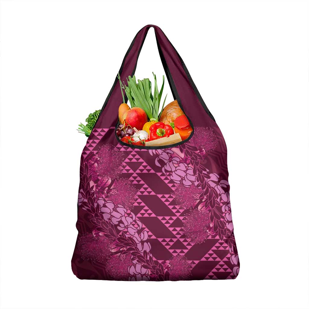 Pink Aloha Hawaii Grocery Bag Hawaiian Kakau Ohia Lehua Lei LT14 1-pack One Size Pink - Polynesian Pride