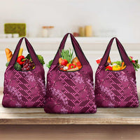 Pink Aloha Hawaii Grocery Bag Hawaiian Kakau Ohia Lehua Lei LT14 3-pack One Size Pink - Polynesian Pride