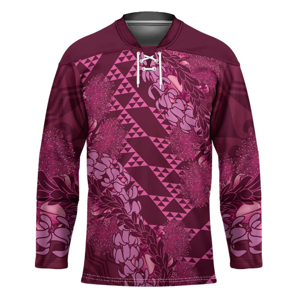 Pink Aloha Hawaii Hockey Jersey Hawaiian Kakau Ohia Lehua Lei - Polynesian Pride