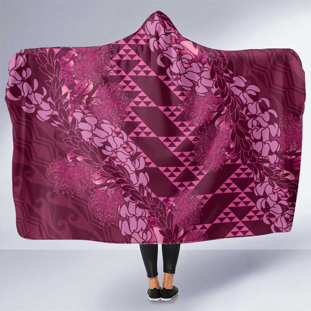 Pink Aloha Hawaii Hooded Blanket Hawaiian Kakau Ohia Lehua Lei - Polynesian Pride