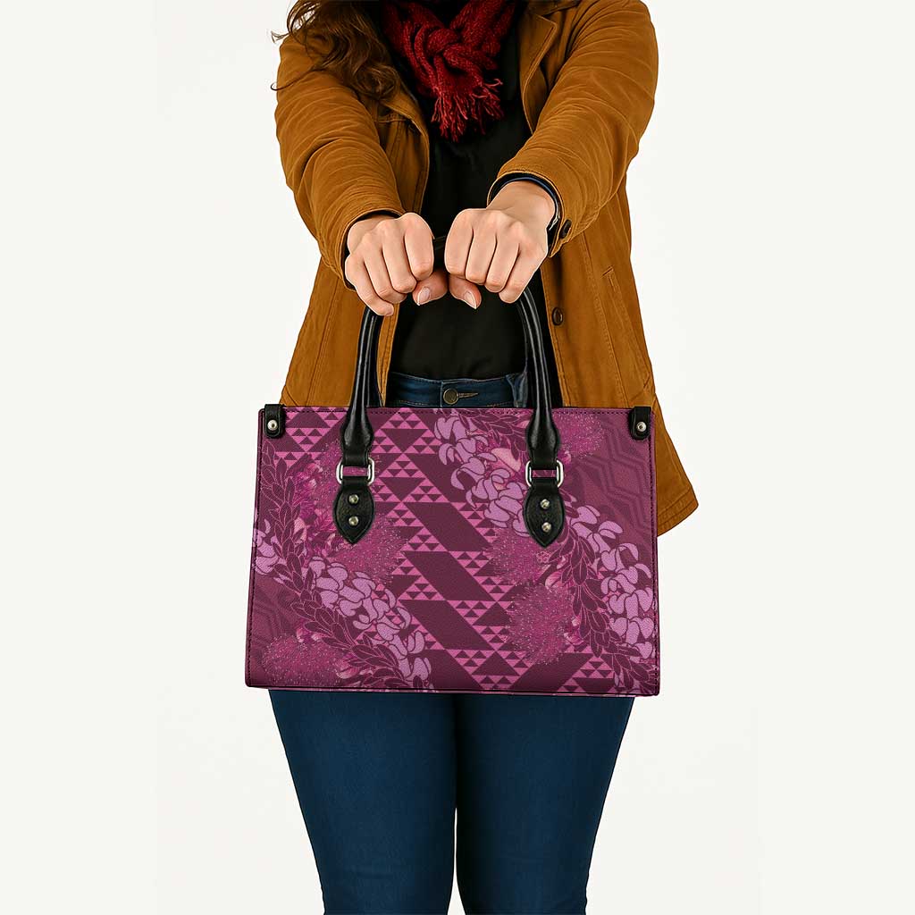 Pink Aloha Hawaii Leather Bag Hawaiian Kakau Ohia Lehua Lei - Polynesian Pride
