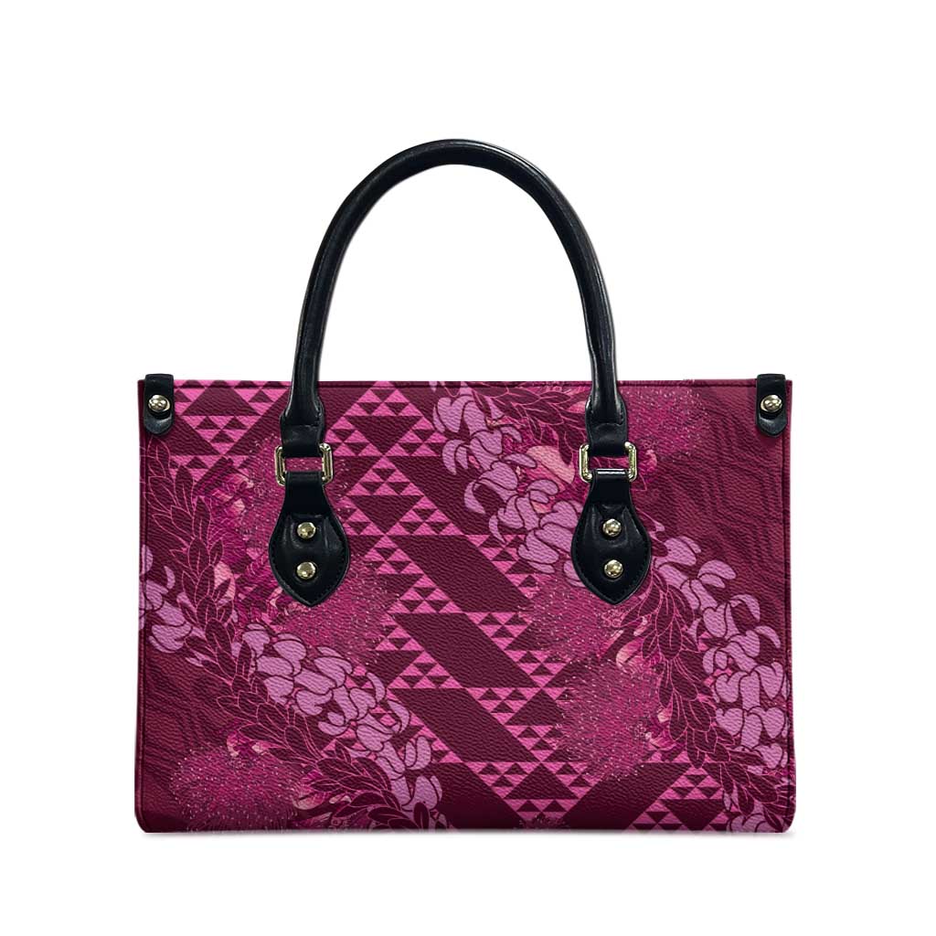 Pink Aloha Hawaii Leather Bag Hawaiian Kakau Ohia Lehua Lei - Polynesian Pride
