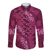 Pink Aloha Hawaii Long Sleeve Button Shirt Hawaiian Kakau Ohia Lehua Lei LT14 Unisex Pink - Polynesian Pride